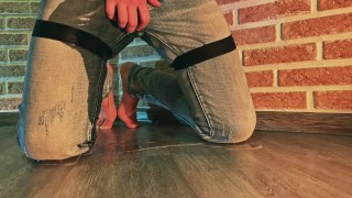 I couldn't wait for my master to take me out for a walk and peed in my jeans. Bad boy omorashi