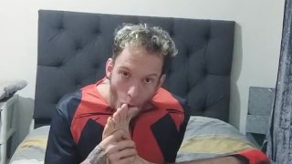 Halloween costume fetish licking my bare feet while dressed as deadpool foot fetish