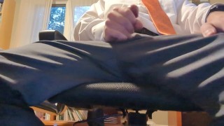 Businessman cum on suit pants office chair