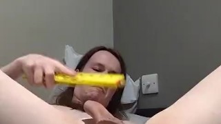 Femboy takes long dildo for the first time while slapping there balls