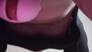 Bubble butt femboy puts a cage on and sucks his dildo off