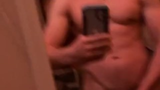 College jock edging after the gym