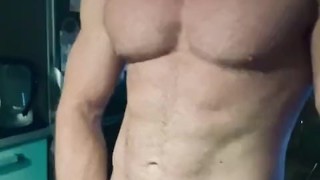 Fit guy strokes a big dick, cum with me