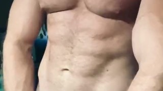 Fit guy strokes a big dick, cum with me