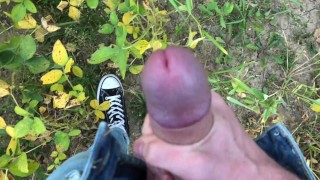 UNDRESS in the WILD, MASTURBATE and the CUMSHOT is MASSIVE / huge veiny cock / uncut / big loads