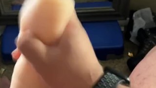 Big boy shoots a load using his fleshlight in front of a mirror