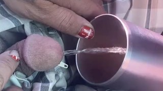 Car pee in coffee cup With flacid penin glad I wasn’t hard