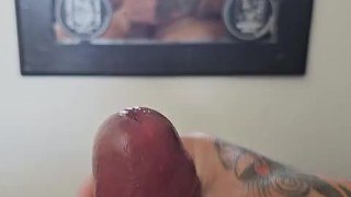 Hot rasta tattoed guy jerking off, playing with precum and cuming really hard