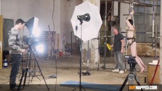 Bound sub Galiel Swan blows dom twink Xavier Sibley cock