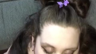Cum Slut Wife Gives Blowjob Cumshot Into Throat & Tongue