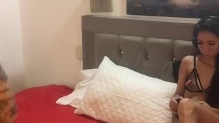 Perfect ass brunette herself with her girlfriend