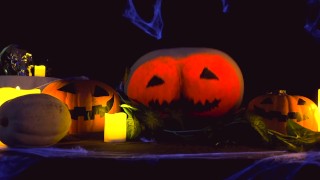 Fucking my Halloween ass with dildo until I cum all over my face