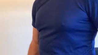 Jerking off standing up before dinner. I have an intense orgasm!