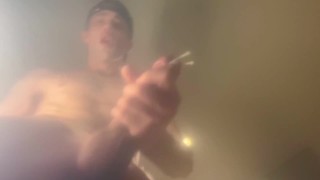 HUGE CUMSHOT after jerking off my big dick with roommates home, LOADS of precum!