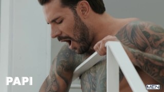 PAPI - Bruno Max Watches Papi Kocic Bending Over To Pick Up Boxes Not Realizing He Has A Boner