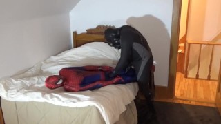 frogman drone has fun with spiderman dummy