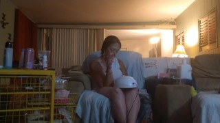 Roommate masturbating to pretty girl in minidress painting her nails and watching tv