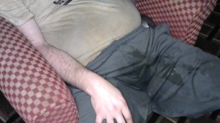 Having some hot cheese dip using nike shorts for bowl