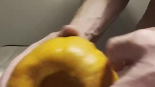 Rearranging pumpkins guts (mouth and anal) heated toy