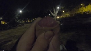 Horny Night Walk. Thick Cock Flashing & Cumming on Public