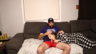Stepmother and stepson. Risky creampie on the couch.