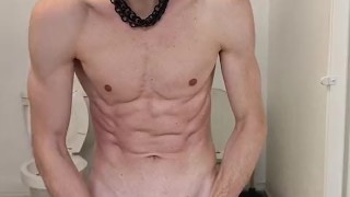 Str8 college student stroking in the middle of the school bathroom