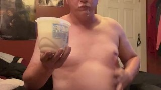 Piggy chugs ice cream