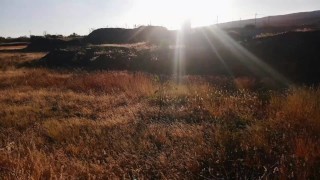 Security guard in free field talks to his girlfriend until they both masturbate - horny a