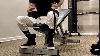 str8 college jock rubbing ENORMOUS cock with the door open in public gym bathroom