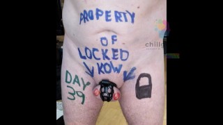 Caged Workout - Webcam show on orders from Keyholder, gagged, shock collar and crazy horny!