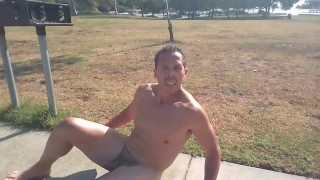 Guy gets horny and masturbates in public park after the gym. Risky! I'm going to jail!