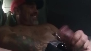 CUM on my black gloves, NIPS clamped, ball gag as COCK Ring, while OTR