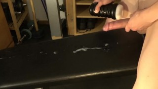 Fucking a fleshlight cumming huge load