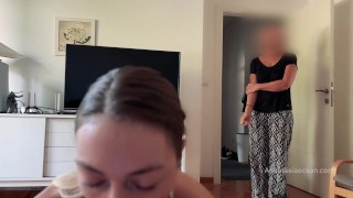 My stepmom caught me giving a blowjob to my boyfriend. We were talking and she wanted to watched.
