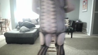 Sissy takes dildo to ass and eats cum