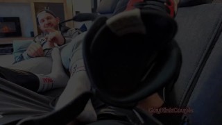 Huge Cumshot on Feet After Footjob and Sniffing Fun