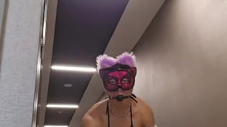 Horny Cyber Kitty doing Anal Play in the Public Hallway