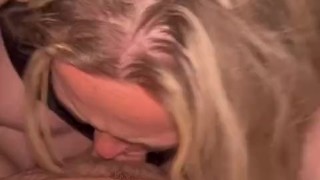 Thick blonde sucks cock