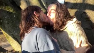 Hot couple kissing in public
