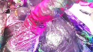 Dirty sluts Sissy fucks herself in the slime bath with a monster dildo