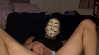 Superhero self fuck masked bottom playing with hole