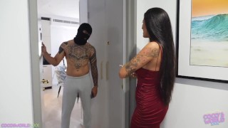 Masked BBC fucks horny neighbor with big tits and tight pussy