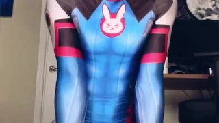 Overwatch Dva Cosplayer femboy twink riding a big dildo