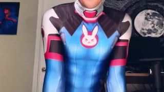 Overwatch Dva Cosplayer femboy twink riding a big dildo
