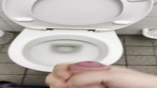 jerk and cum in the work toilet