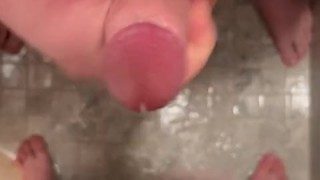 Uncut twink and bear jerk off in shower