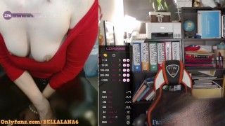 Teacher in leather leggings and boots is masturbating under her desk during the class (lush control)