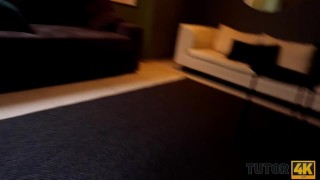 TUTOR4K. Lucky guy finds hot teacher's sex toys and drags her into bed