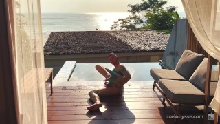 Axel Abysse fists his cunt by the pool