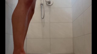 Wanking in public shower next to some dude